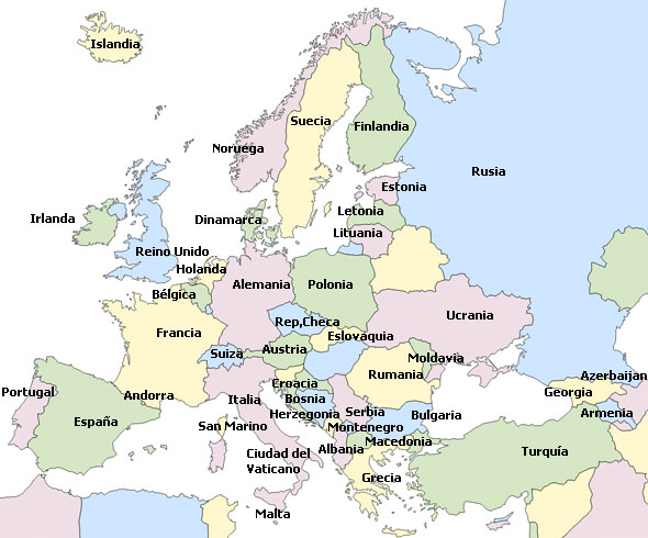 Mapa de europa con países de colores